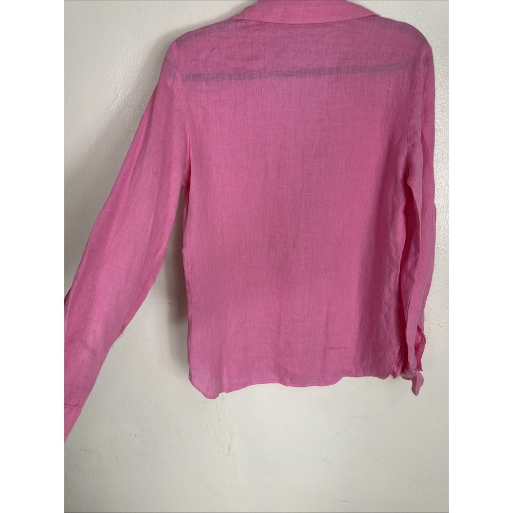 ZARA 100% Linen Roll Tab Button Up Shirt Medium Pink Coastal Barbiecore S - Picture 5 of 8